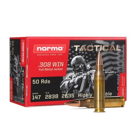 Cartouches NORMA Tactical 308Win - 147gr FMJ / 9,5g